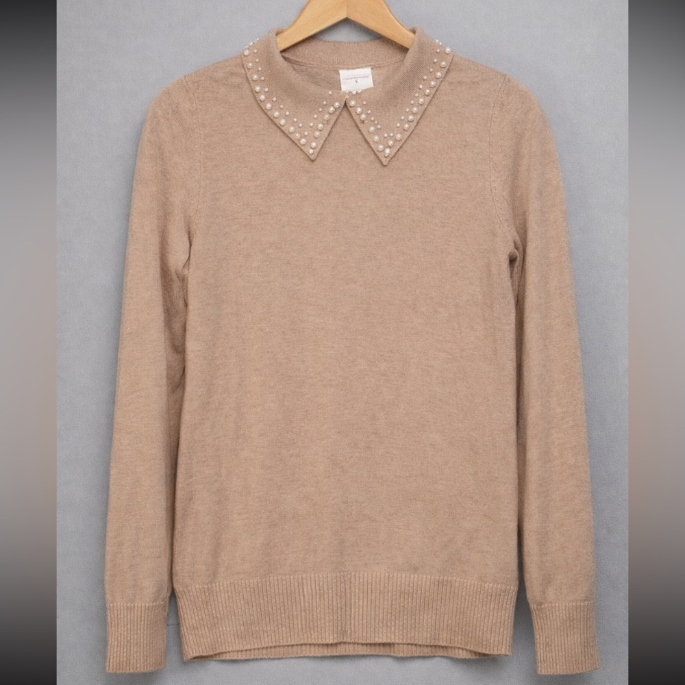 Luna Women's Dusty Pink Sweater with Pearl Collar - Picture 2 of 6